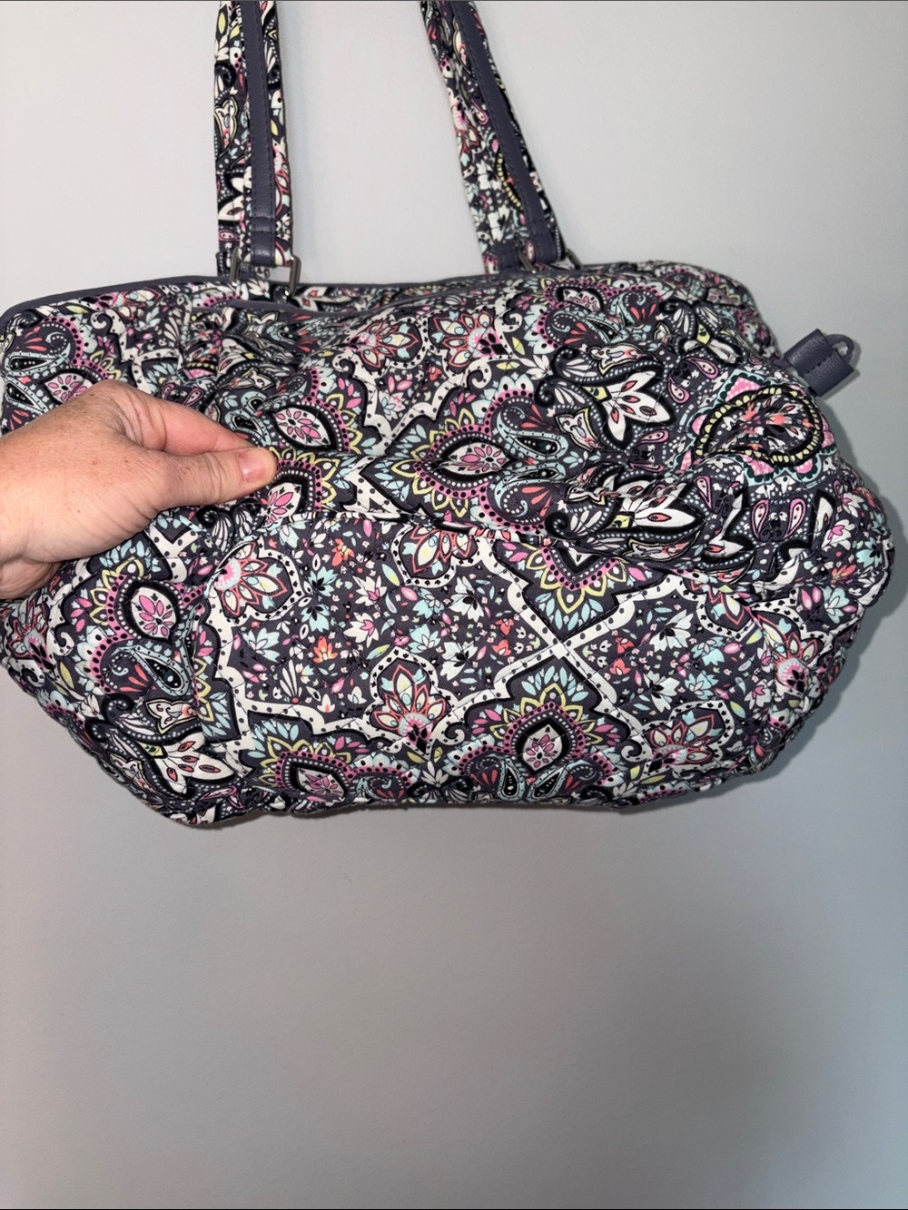 Vera Bradley Quilted Paisley Tote in Navy, Pink & White - Picture 5 of 10